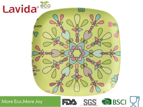 LFGB CE FDA standards colorful abstract flower style Bamboo Fibre square Food
