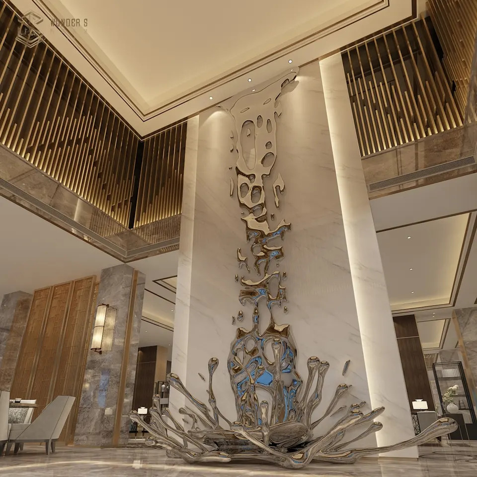Mirror Finish Waterfall Wall Sculpture Hotel Decoration Abstrct