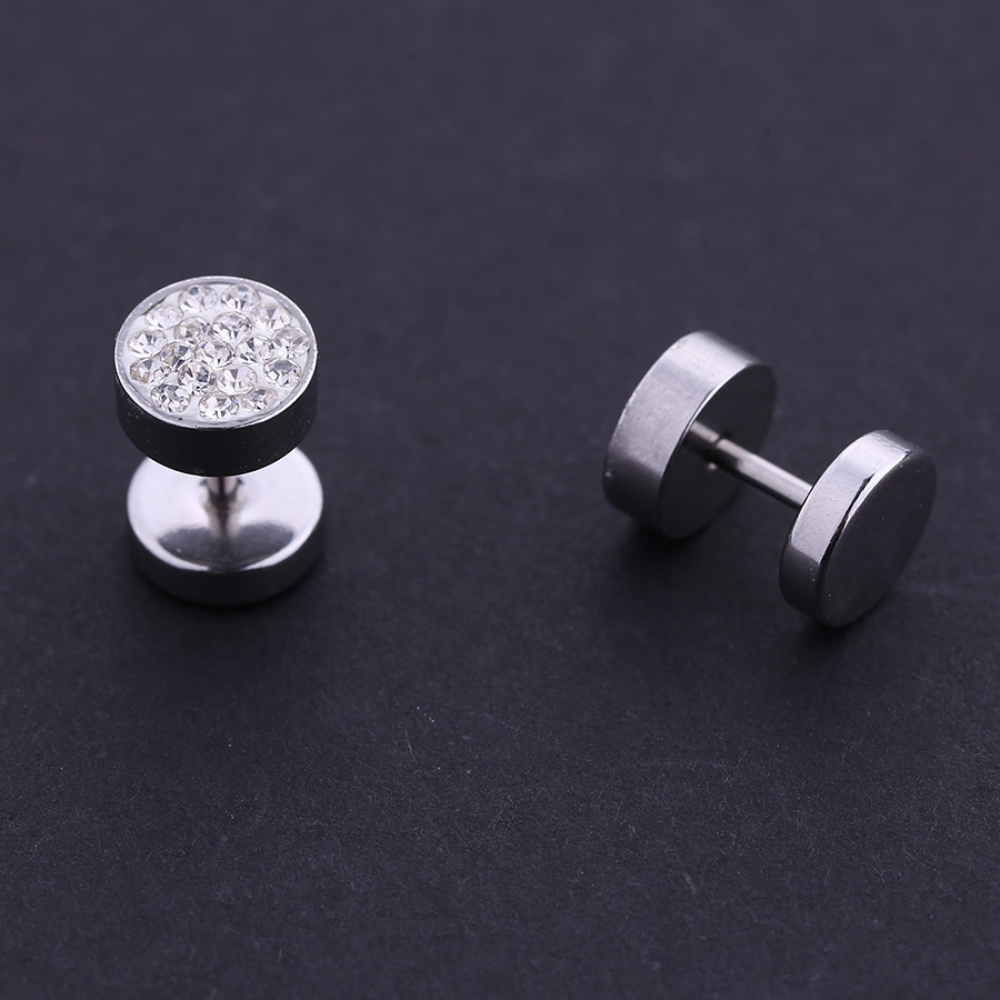 Poland Hot Sale Men's Crystals Pave Round Circle Studs Earrings