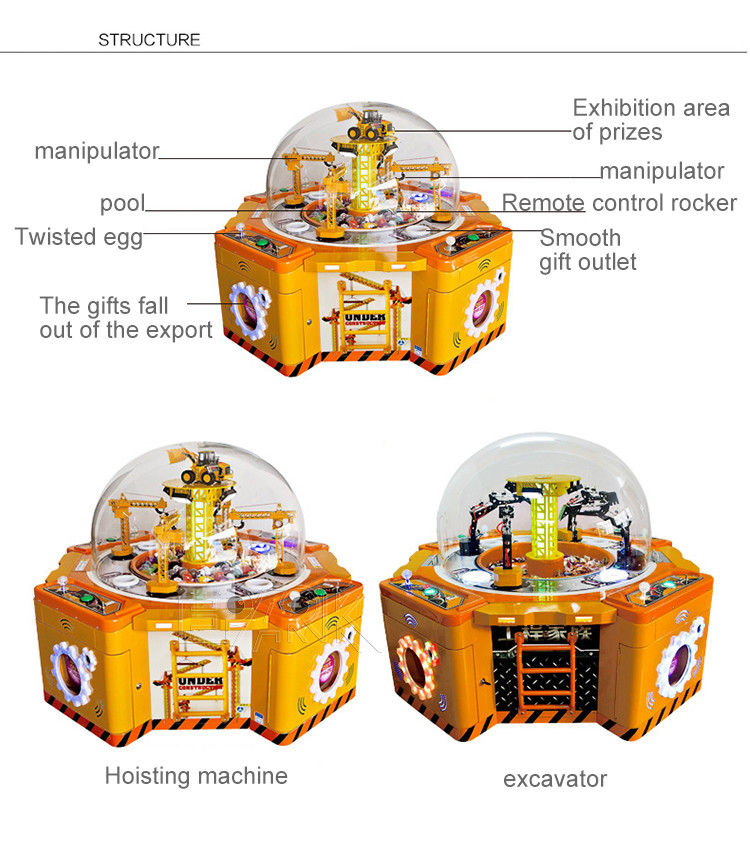 Kids Candy Project Coin Operated Prize Game Machine Excavator Digging Ball
