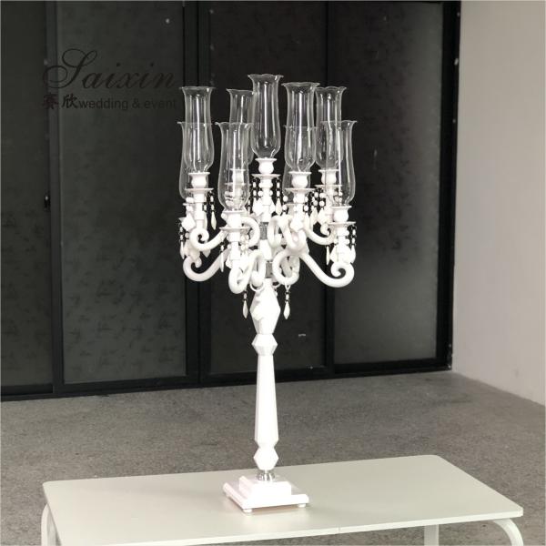 Quality Blue Crystal Glass Candelabra Hurricane 9 Arm White Crystal Candelabra For Event Decor for sale