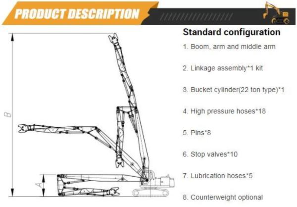 Heavy Equipment Parts Excavator High Reach Arm Demolition 26M 28M 30M