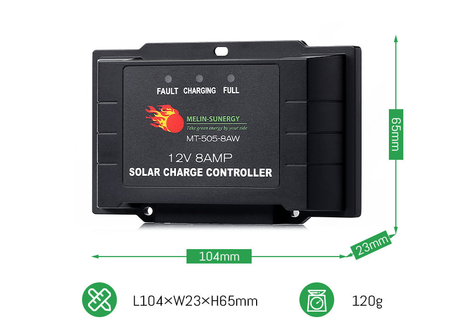 8A Smart PWM Solar Charge Controller IP65 Waterproof Solar Charge Controller 12V