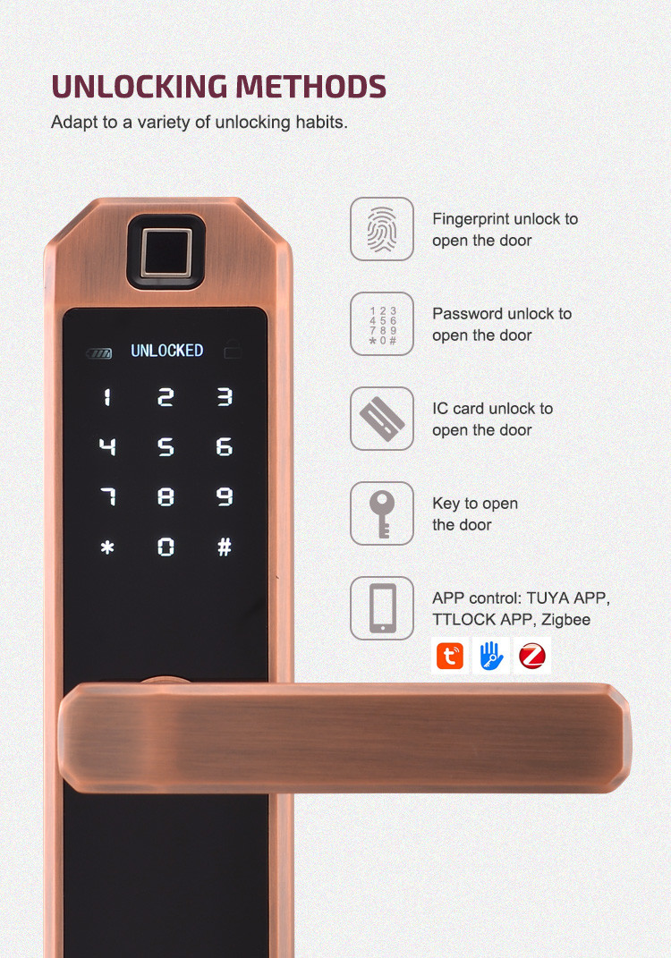 Keyless Entry Smart Wifi Door Lock Keypad APP Control IC Card Wifi Connected Door Lock