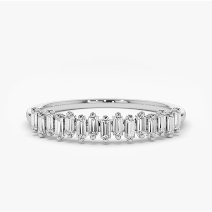 925 Sterling Silver CZ Diamond Baguette Women's Eternity Ring with Yellow Gold Plating