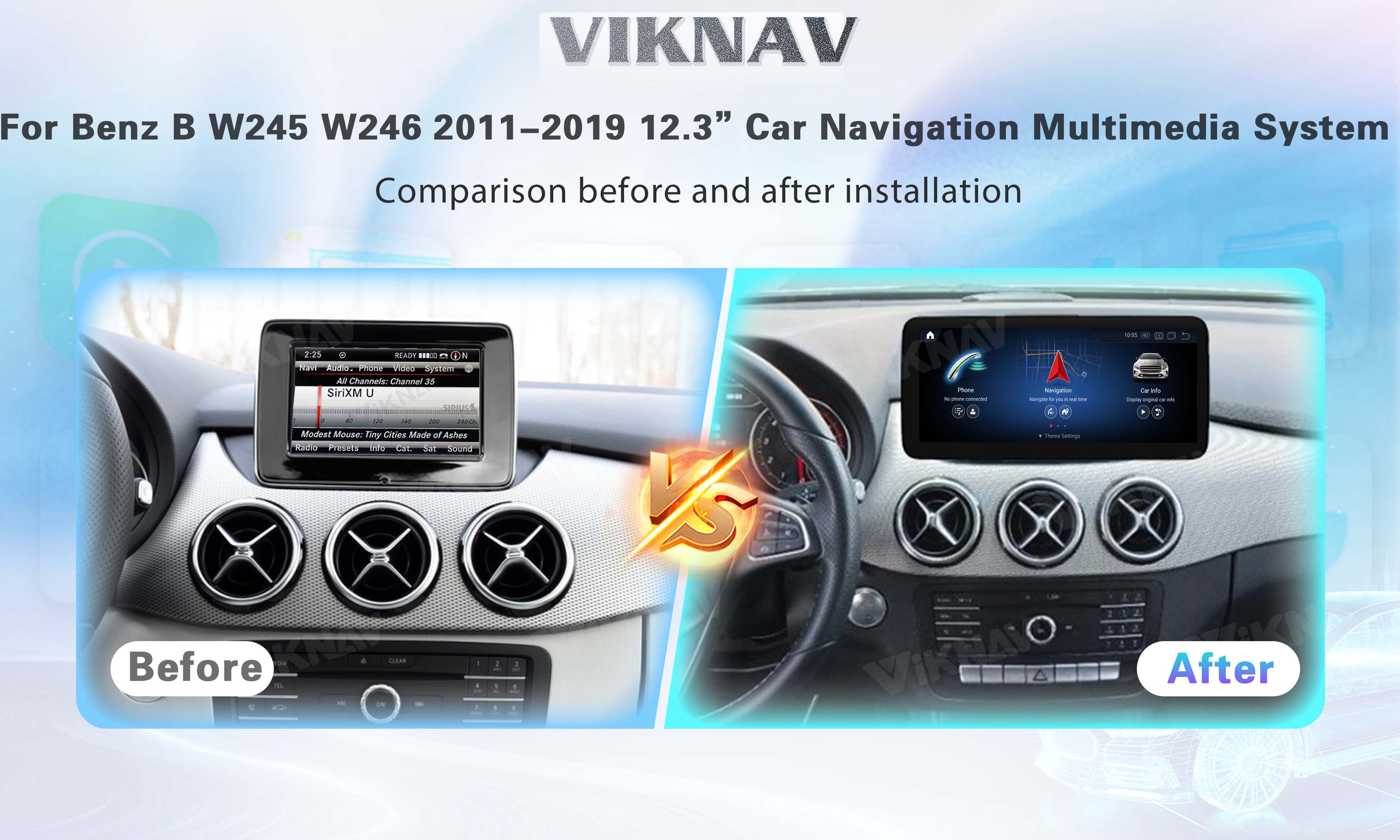 Viknav Android Car Radio For Mercedes Benz B Class W245 W246 2011-2019 12.3 Inch Stereo Player GPS Navigation (NTG4.5)