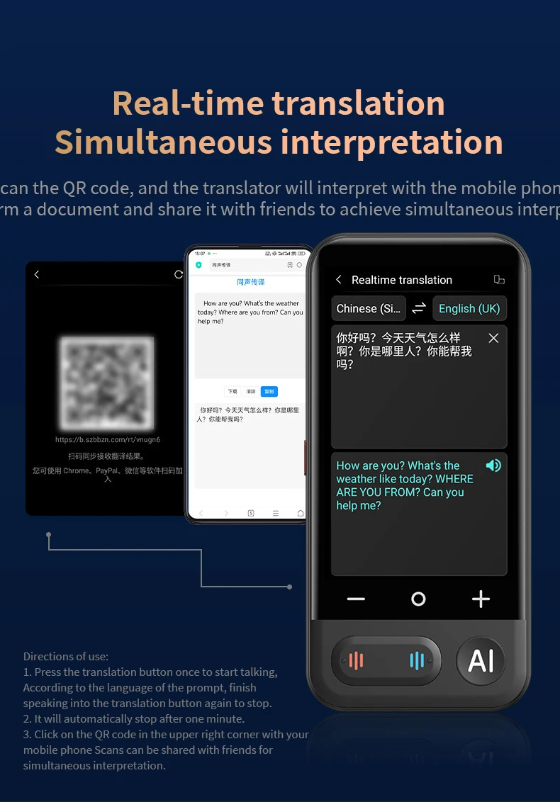 Handheld Offline Audio Translator Device Machine All Language 4inch Big Screen