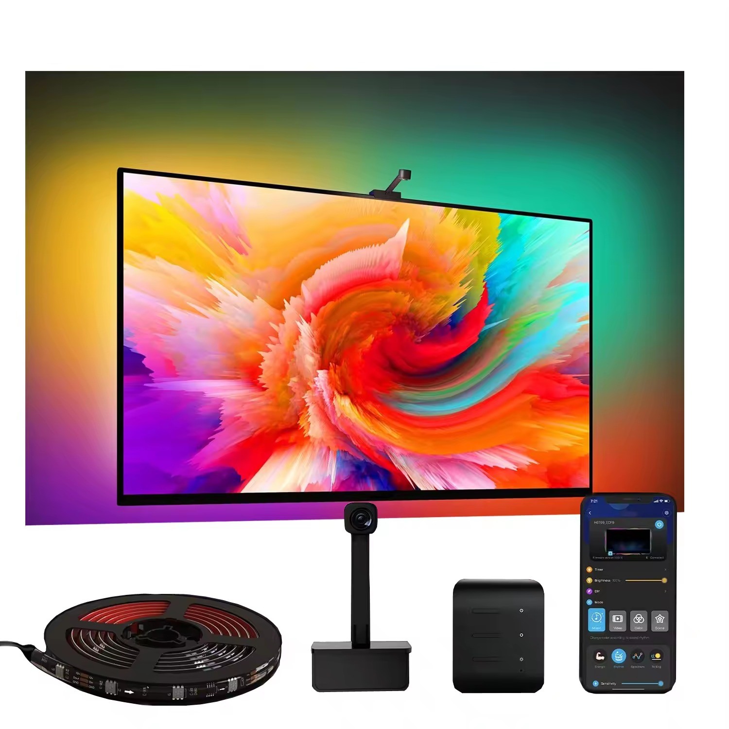  RGB Decor Bar LED Smart TV Backlight Strips Lights With Camera IP20 3.8m 12V for TV Manufactures