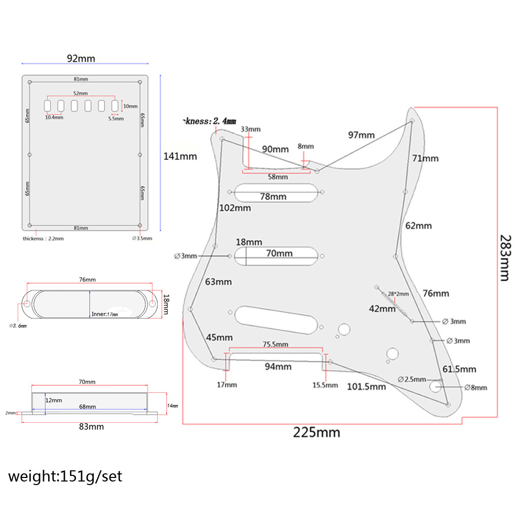 Battlefield Pattern 3-Ply Standard SSS Electric Guitar Pickguard Set Screw Back Plate Scratch Plate ST Electric Guitars