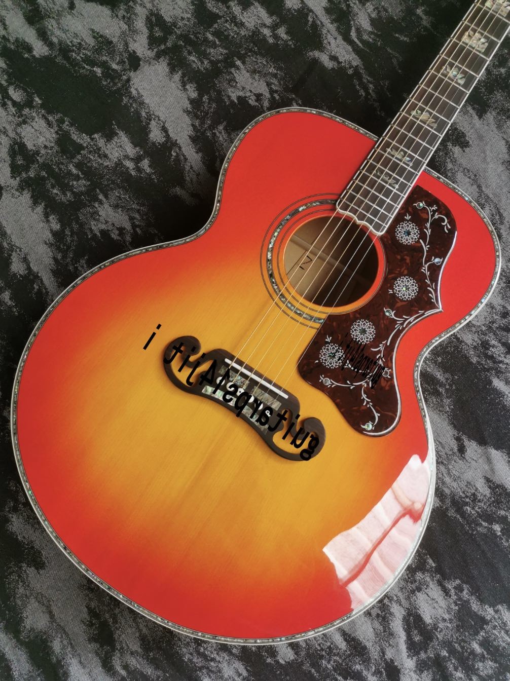 Custom 43 inch SJ200 series limited edition handmade glossy painted abalone inlaid acoustic guitar