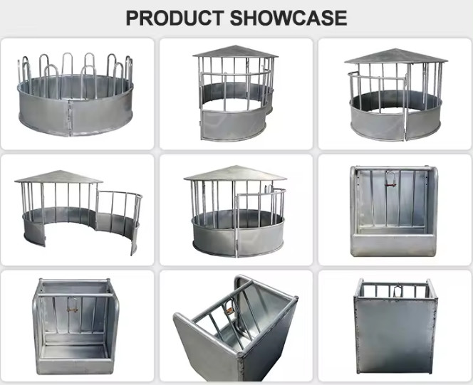 Galvanized Feeder With Tombstone Railings For Cattle 12 Feed Openings