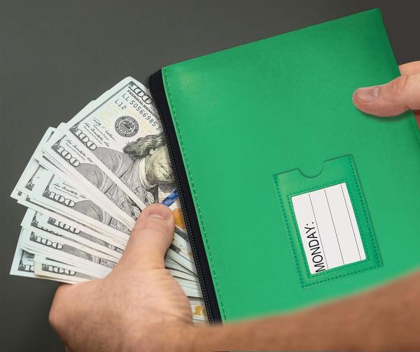 Zipper Security Bank Deposit Bag, Clear Window & 14 Insert Cards Cash Bag,