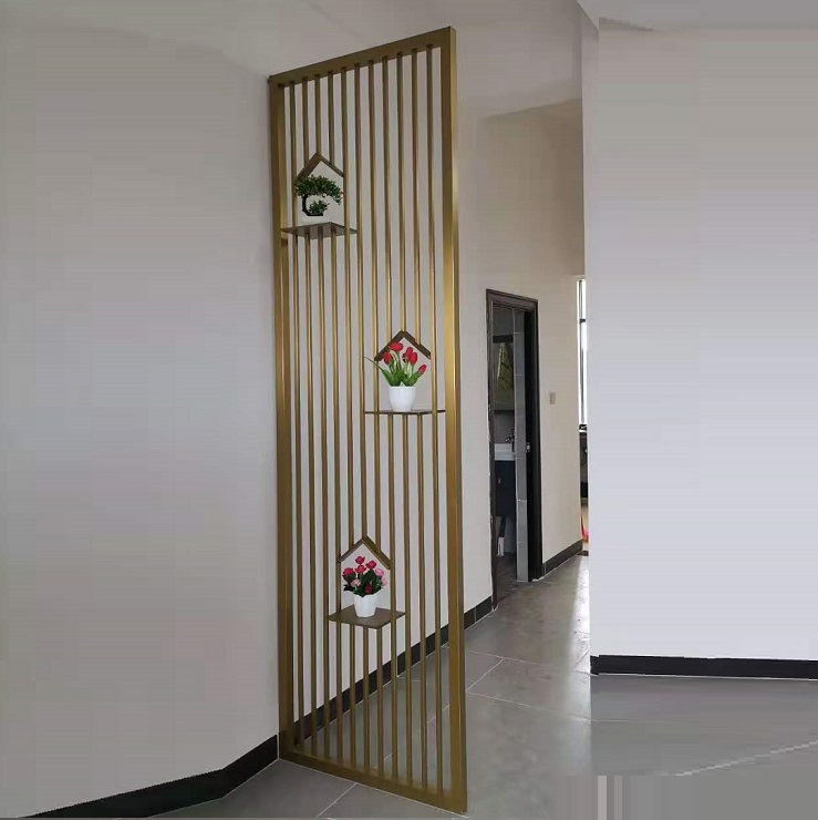 Luxury metal partition walls room divider panel with shelves plant