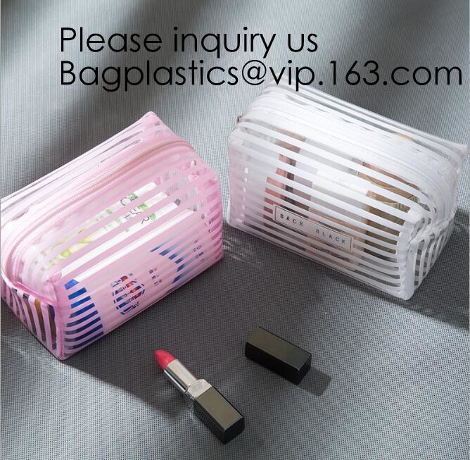 Clear Zipper Pouch with Strap Makeup Bag PVC Cosmetic Pouch,Printing Clear Zip lockk Cosmetic PVC Pouch, bagease, bagplast