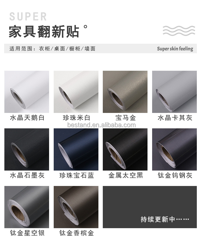 Modern Design PVC Dark Gray Glossy Foil Sticker for Removable Furniture Wallpaper Kitchen Cabinet Door Paper