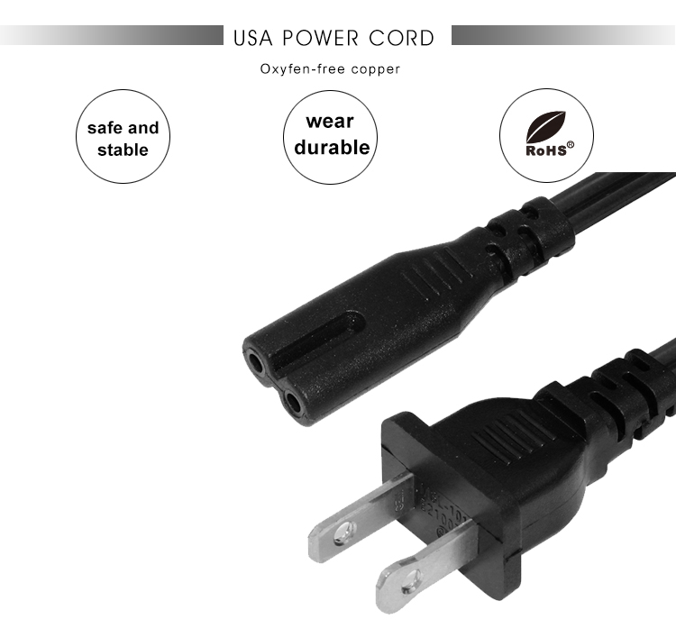 18AWG NEMA 1-15P C7-US 2 Prong Electric Power Cord Figure 8 Connector