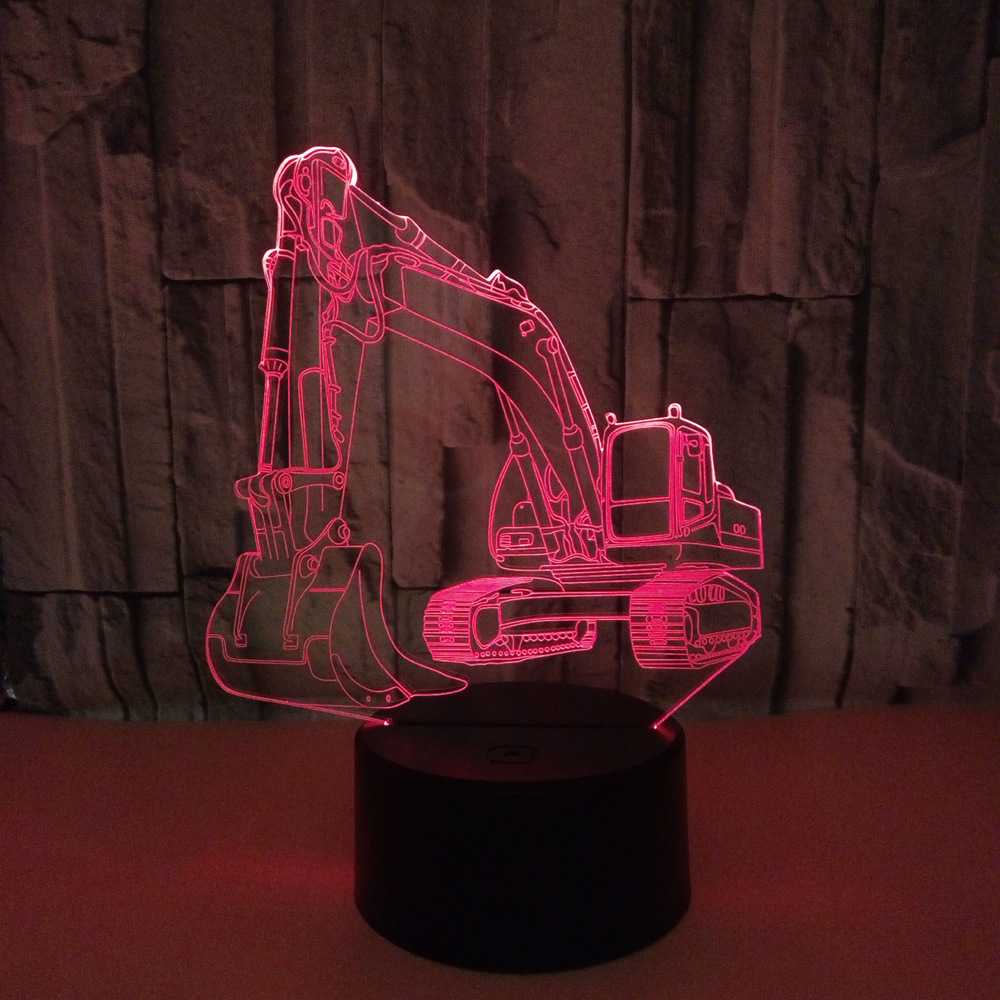 OEM logo picture Excavator 3D LED night light Colorful remote control touch Creative gift small table lamp