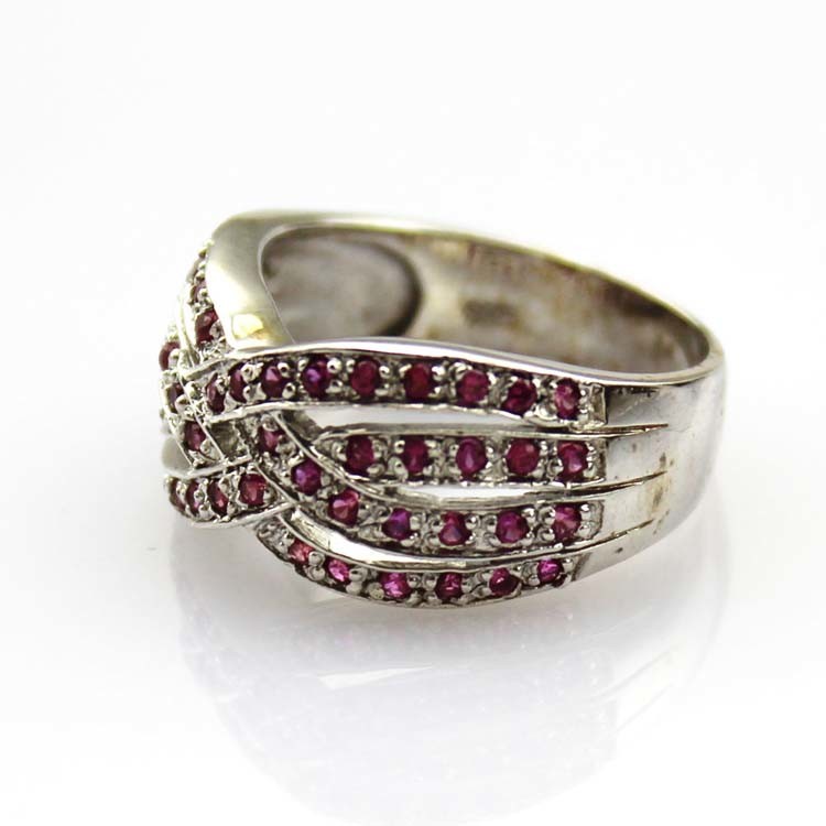 Sterling Silver Pave Cubic Zircon Crossover Band Ring(SRJ-398)