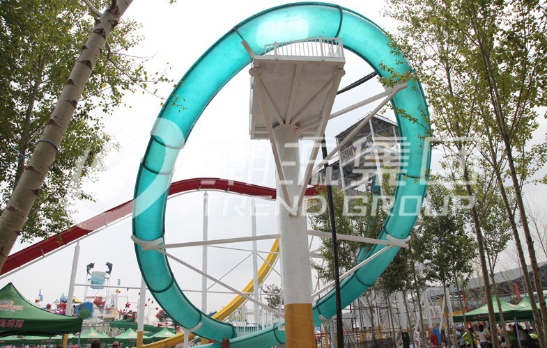 Adventure magic loop fiberglass water slides for outdoor water park games / Customized