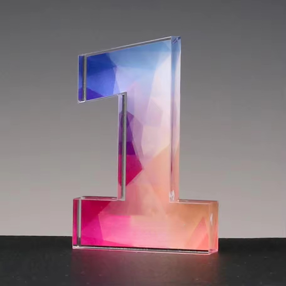 High End Clear Plexiglass Acrylic Award Number 10 Block For Employees Recognition