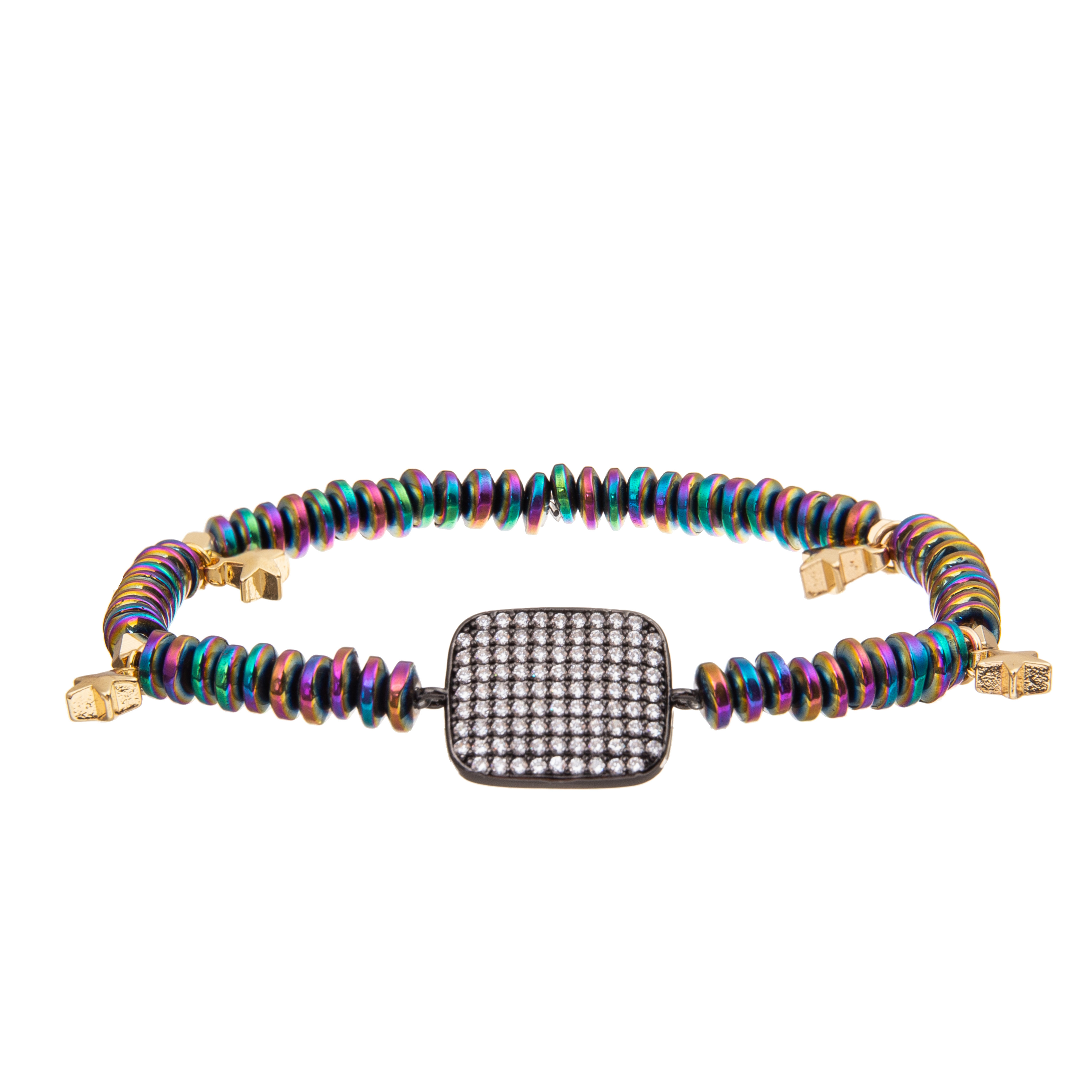 Handmade Black Gallstone Beads Bracelets Set With Gold Plated Zircon Pendant