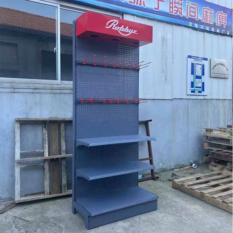 Factory customized color size metal heavy duty retail display shelving dark display racks supermarket shelf