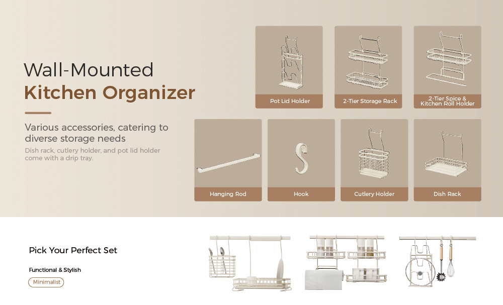 Spice Rack Hanging Kitchen Storage Rack In White Wall Mounted Type For Organized And Tidy Kitchen