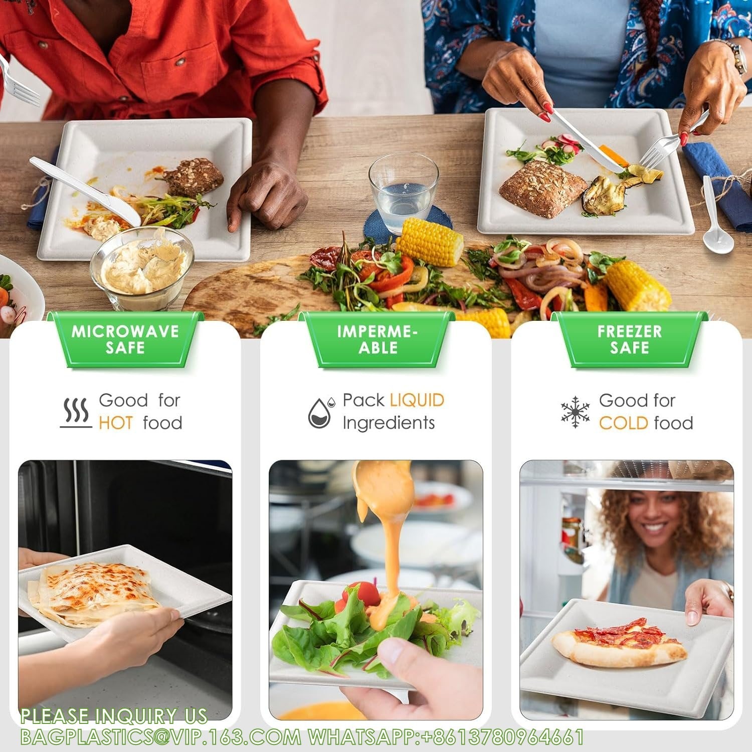 Compostable Paper Plates Set 300pcs Disposable Sugarcane Plates Eco-Friendly White Square Plates With Napkins