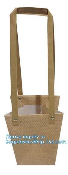 Flower carrier bag with different color customized pot plants kraft paper bag with handle,stamping logo fancy paper flow