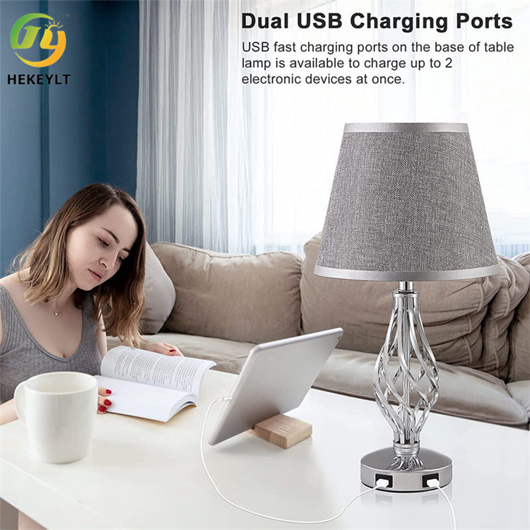 Retro Bedside Touch Dimming USB Charging Table Lamp For Hotel Bedroom