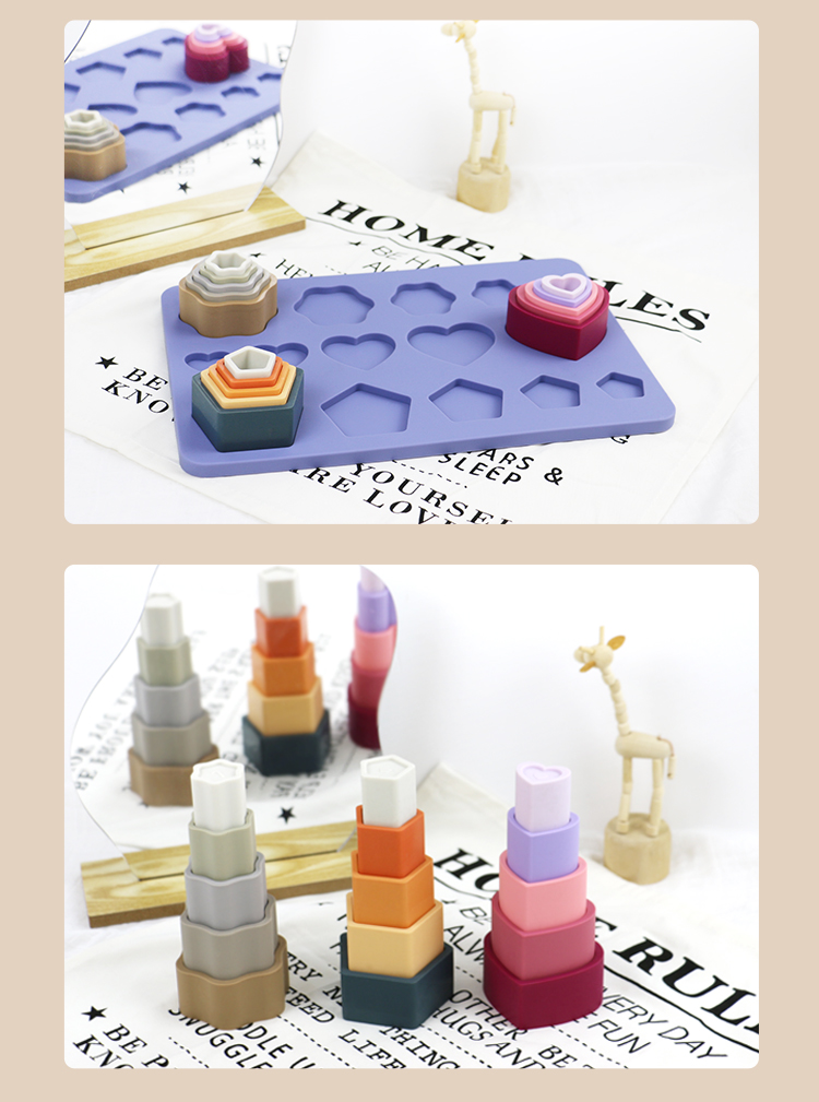 Toddler Educational Silicone Stacking Blocks With Star Heart Flower Shape