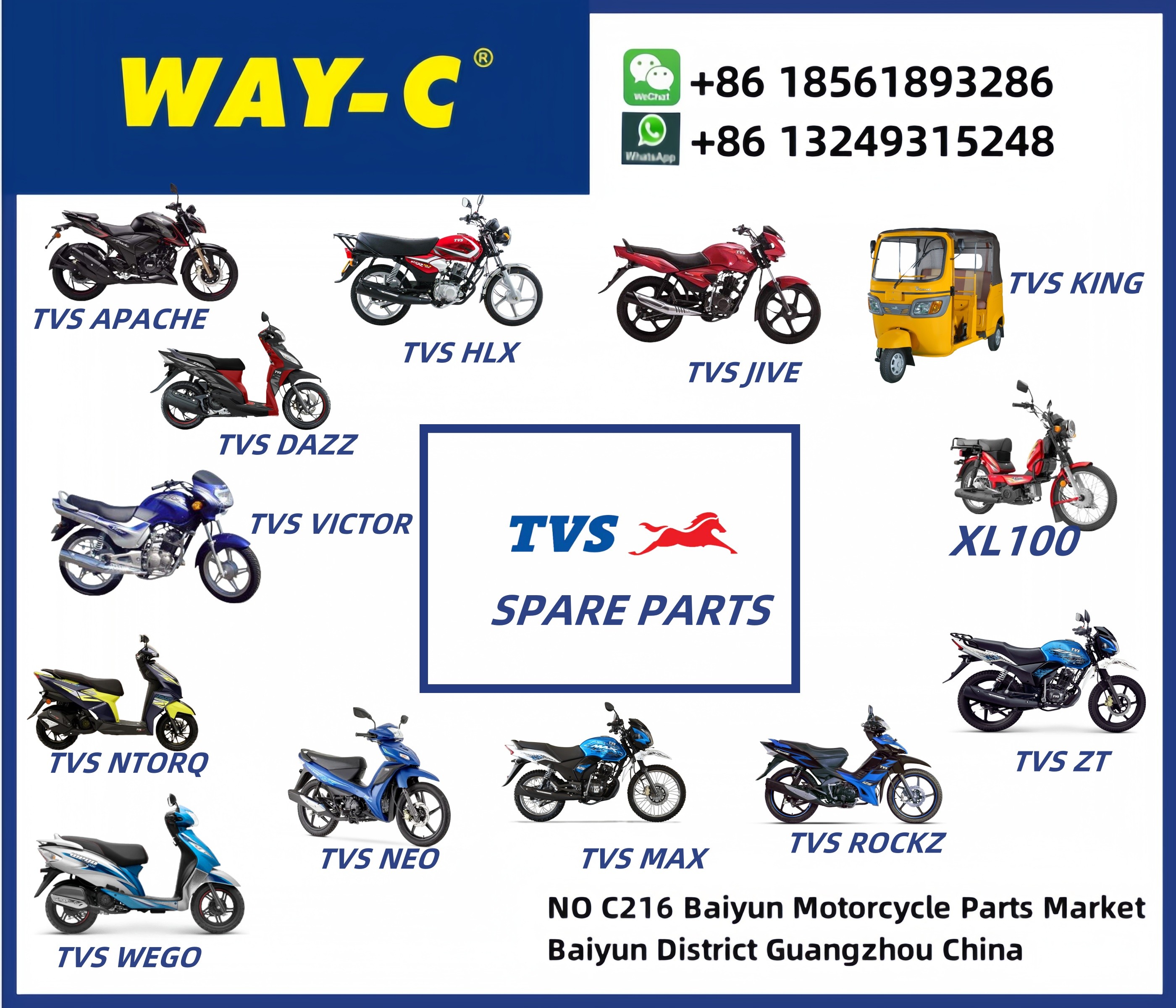 WAY-C Tricycle Motorcycle Spare Parts TVS BAJAJ HONDA HAOJUE YAMAHA SUZUKI