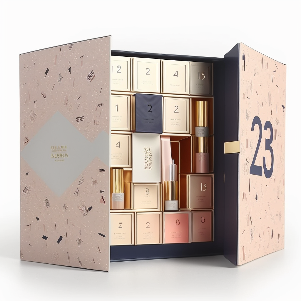 Business Shopping Custom Logo Paper Gift Advent Calendar Box Double Doors Packaging Empty Cosmetic Mystery Box