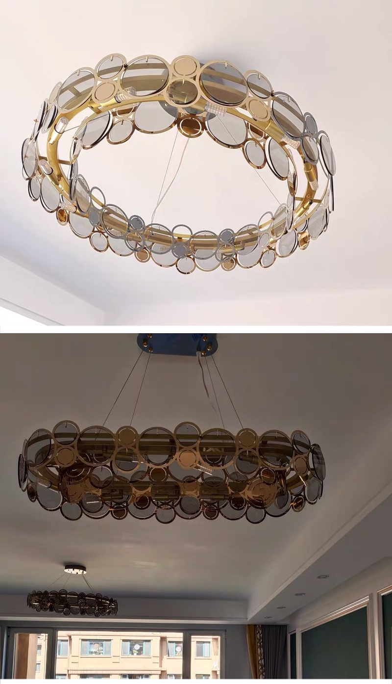 Modern chandelier lighting smoke gray glass round luxury crystal ceiling chandelier lighting(WH-CY-213)