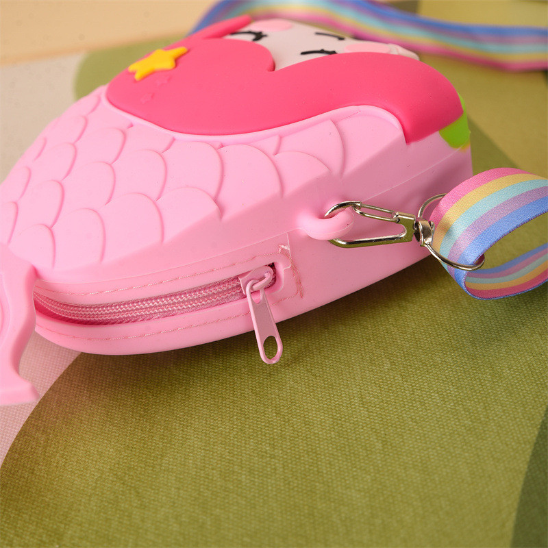 Mermaid Kids Crossbody Bag Coin Purse Silicone Shoulder Bag Handbag With Wide Adjustable Strap Makeup Bag Big Pop Purse