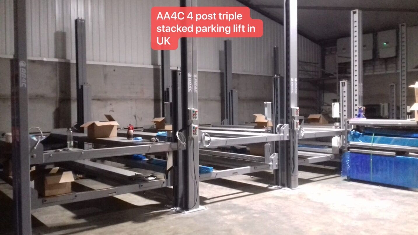 AA4C 4 Post Triple Car Parking Lift Four Column Parking Lift Multi-Level Car Lift
