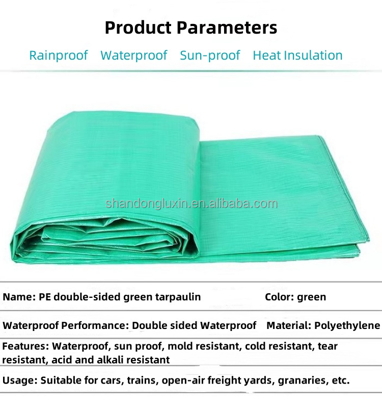 UV Resistant Green PE Tarpaulin for Rain and Sunshine Protection in Coated Pattern