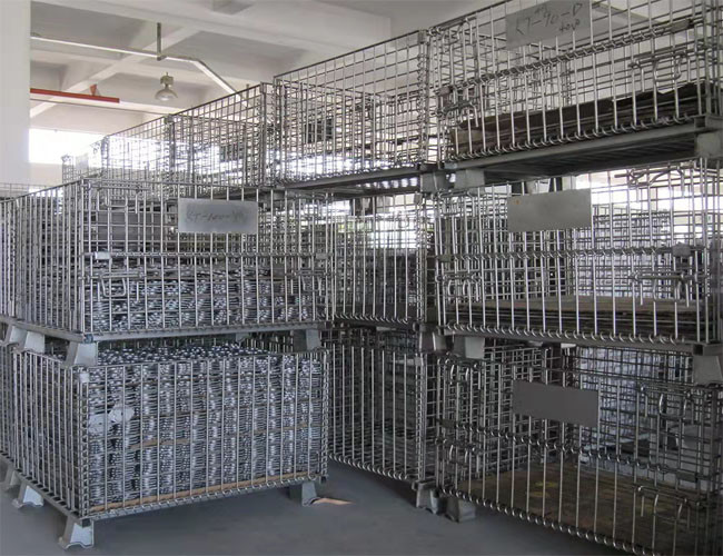 Silver White 6.4 Mm Foldable Wire Mesh Cage Electrostatic Spraying Turnover Logistics Express