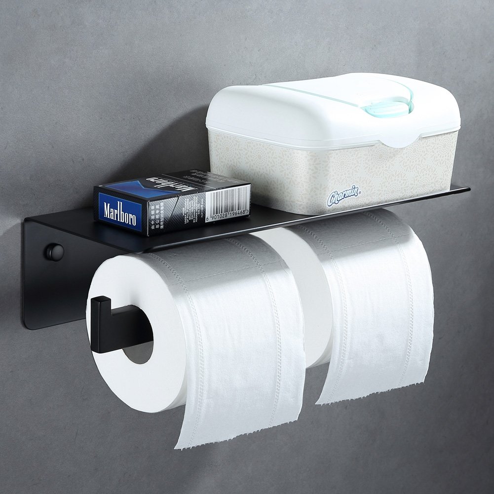 Matte Black Double Toilet Tissue Holder Toilet Tissue Hanger For Bathroom