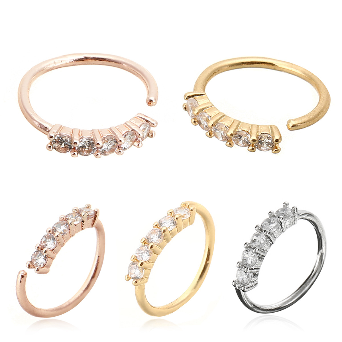 Shellhard Trendy 5 Crystals Nose Ring Vintage Rhinestone Stainless Steel Nose Hoop Ring For Women Femme Jewelry