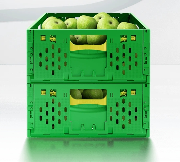 Customized Logo Green Collapsible Plastic Mesh Storage Crate for Vegetables and Fruits