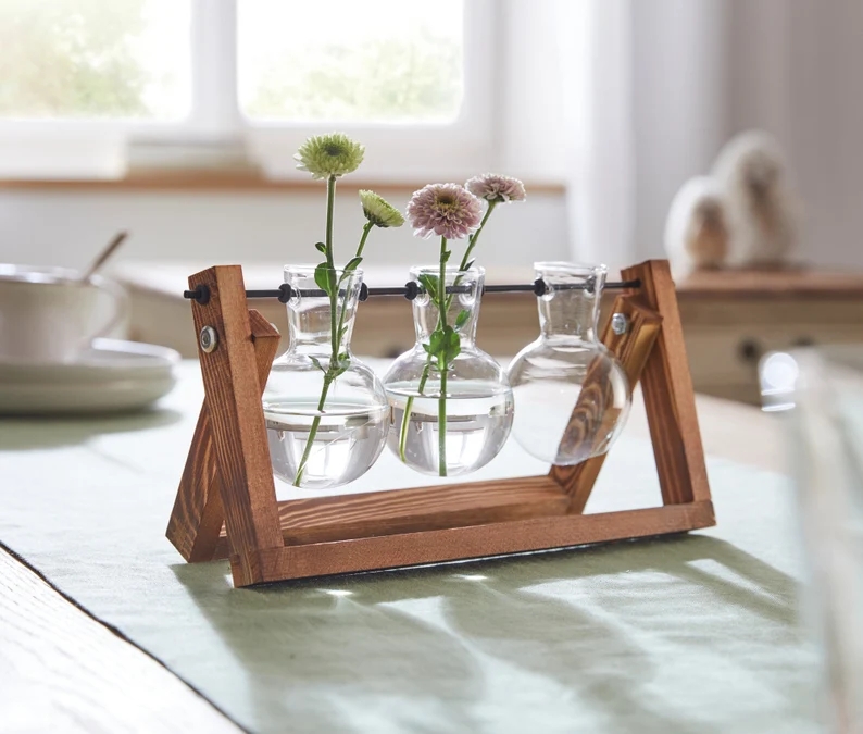 Wooden Trio Vase Holder for Home Decoration