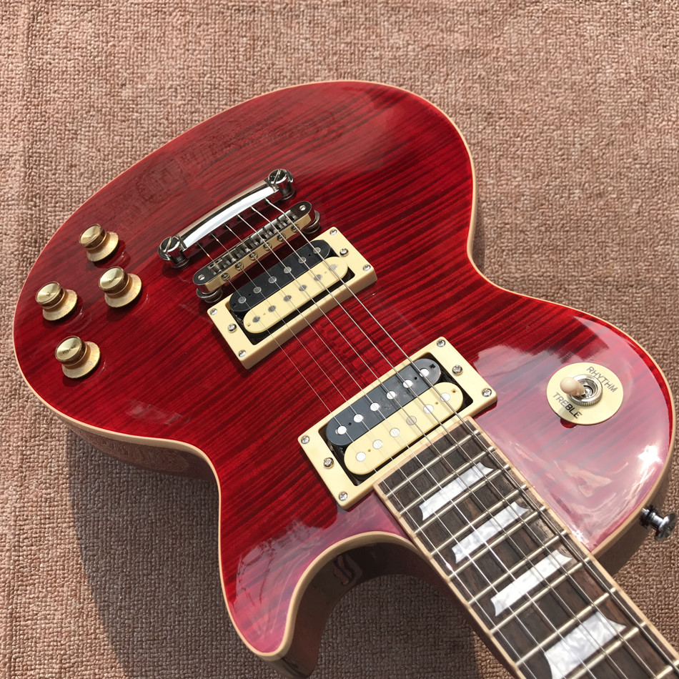 New standard LP slash electric guitar, Flame Maple Top, frets cream binding, one piece of neck & body, Tune-o-Matic brid