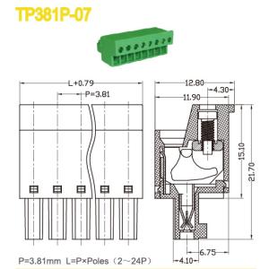 Green Color 3.81mm Pitch Plug In Terminal Block Female Parts 300V 10A