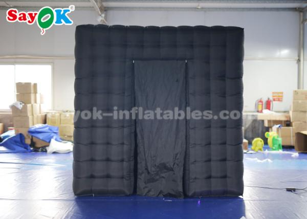 Event Booth Displays Black Two Doors Cube Inflatable Photo Booth With Air Blower