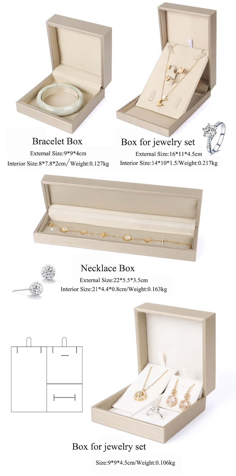 PU Leather Fabric Gold Ring Packaging Box Customized With Statin Lining
