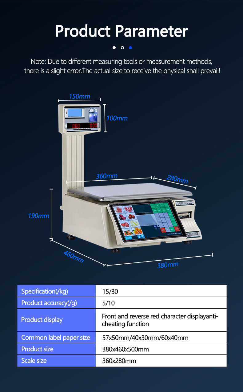 Maximum Range 30kg Intelligent Bar Code Table Scale SHW-TMF6 with 10/7 Inch Display
