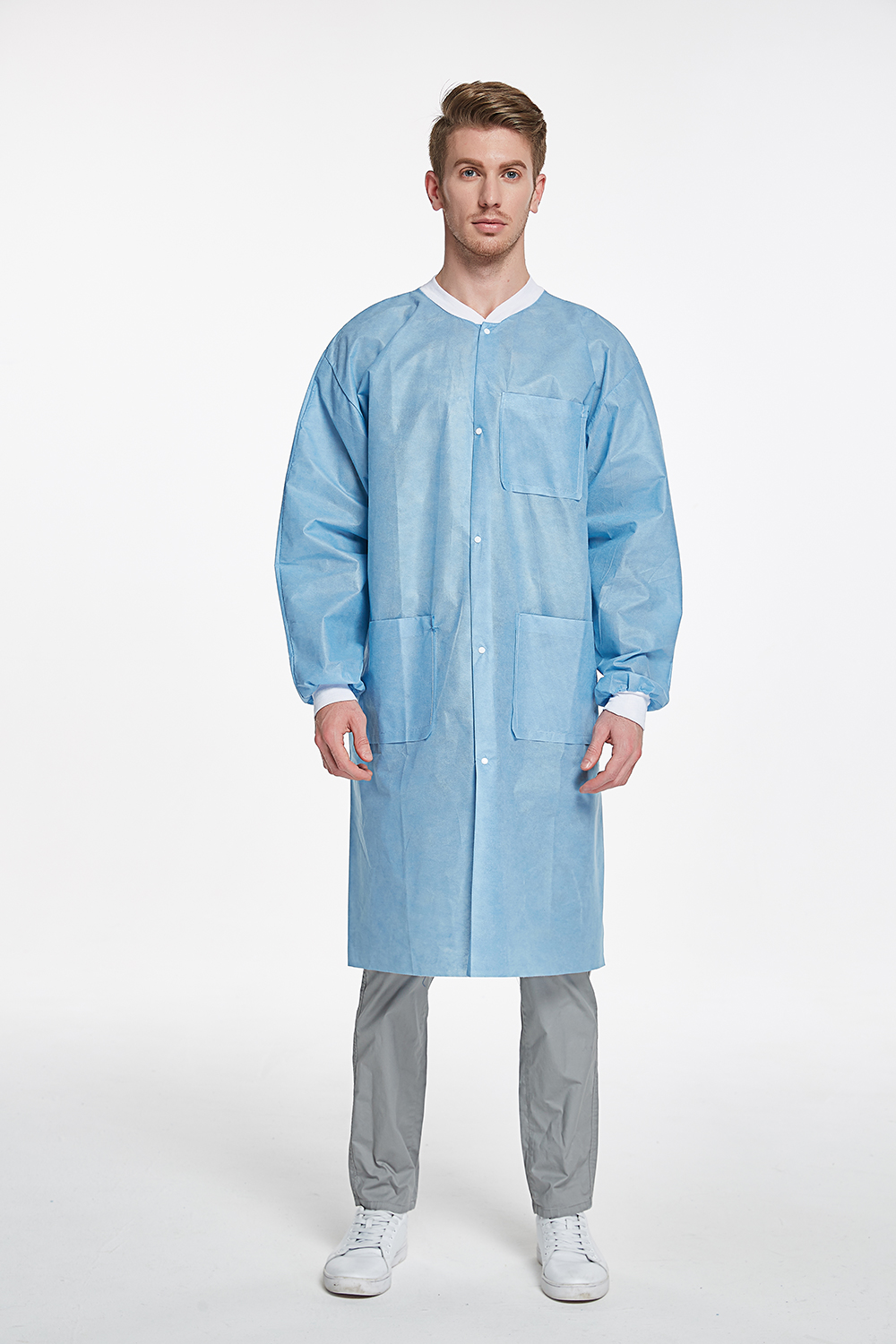 Non Woven Clothing Disposable Work Clothes Disposable Safety Lab Coat Jacket OEM and Sample Free 3 to 10 Days