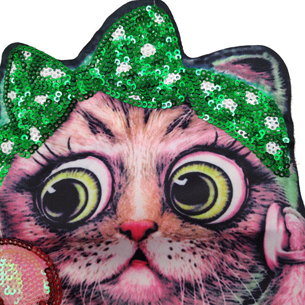 Lovely Cat Custom Printed Patches , Sew On Style Screen Printed Patches