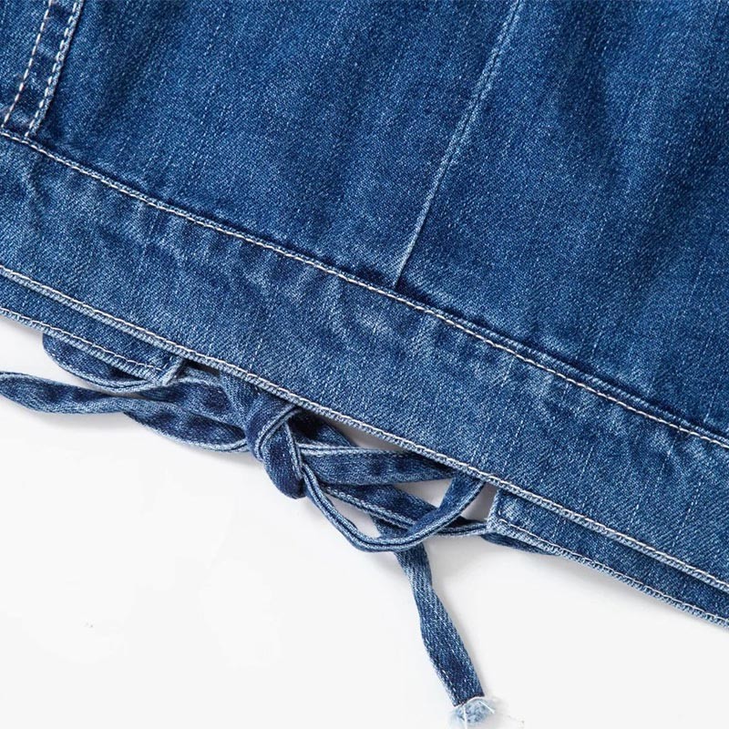 OEM Euramerican Fashionable Cross Bind Cropped Denim Vest Unlined Denim Suspender Top